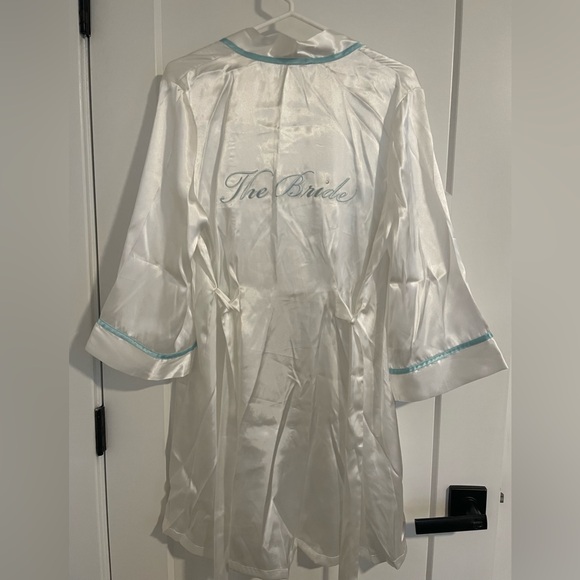 Linea Donatella Other - Satin Wedding Robe “The Bride” Size S/M white & blue embroidery like new
